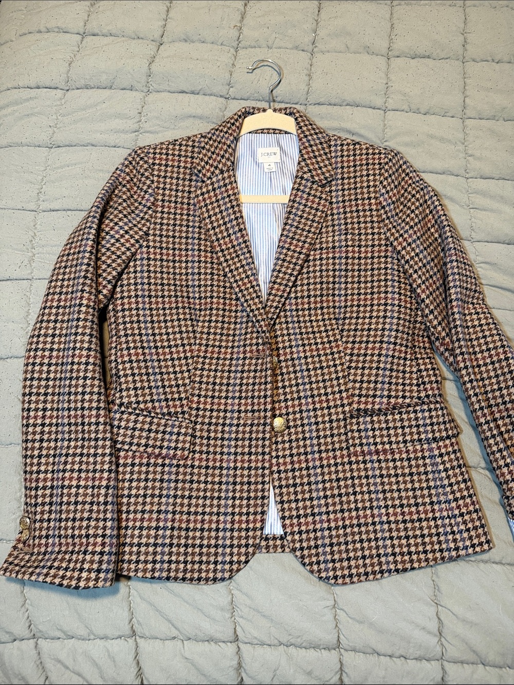 J. Crew Brown Houndstooth Button Blazer